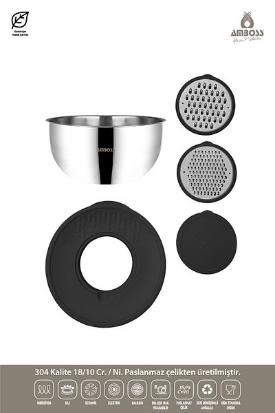 Amboss Satin 5 Piece Multi-Purpose Mixing Bowl Set Black Sat-8507