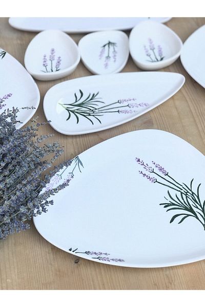 GULHANILE Lavender Breakfast Set for 6 Persons, 15 Pieces