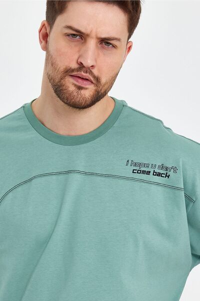 THE RULE Ανδρική λεπτομέρεια ραφής Oversize 100% βαμβακερό φαρδύ φαρδύ μπλουζάκι με λαιμόκοψη με απαλή υφή μέντας