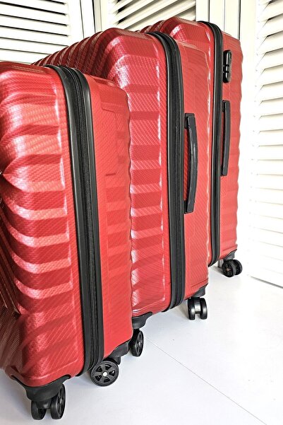 GULHANILE Bordo Abs Kabin Orta Ve Büyük Boy Unisex 3'lü Valiz Seti