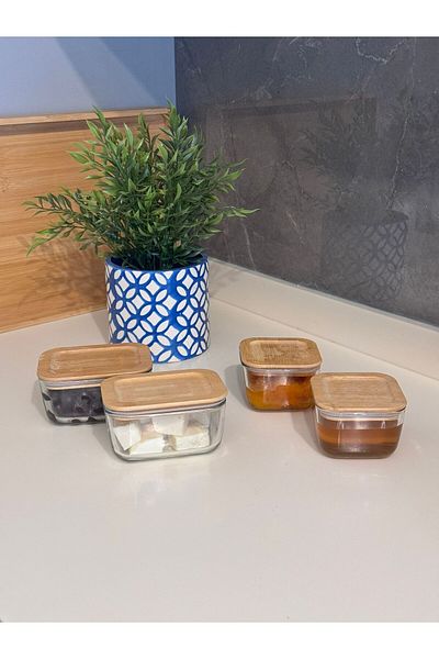 Janset 4 Pieces Glass Breakfast Set with Bamboo Lid - Vacuum Storage Container