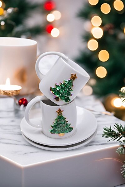Arma House Set of 2 Handmade Christmas Tree Luxury Ceramic Coffee Cup & Saucer Set Christmas Ornament-Christmas Gift