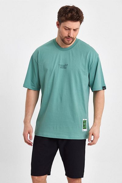 THE RULE Ανδρικό σημείωμα στον εαυτό μου με στάμπα Oversize 100% βαμβακερό φαρδύ φαρδύ μπλουζάκι με λαιμόκοψη χαλαρό μέντα