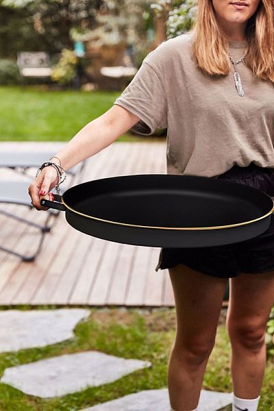 Arma House Country Style Black Large Size Tray with Gold Edge 51 Cm