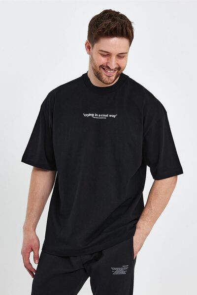 THE RULE Ανδρικό μπλουζάκι με στάμπα κλάματος, 100% βαμβακερό, φαρδύ, φαρδύ κομμένο λαιμόκοψη με απαλή υφή μαύρο μπλουζάκι