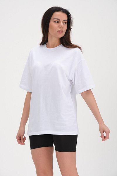 THE RULE Γυναικείο μπλουζάκι Oversize 100% βαμβακερό φαρδύ κομμένο με απαλή υφή Basic Crew Neck Λευκό T-shirt