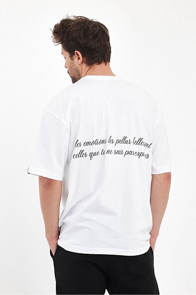 THE RULE Ανδρικό μπλουζάκι με στάμπα στην πλάτη Oversize 100% βαμβακερό φαρδύ φαρδύ λαιμόκοψη φαρδύ λευκό μπλουζάκι