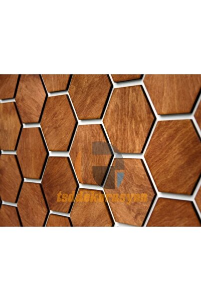 tsddekorasyon Tsd Dekorasyon Ahşap Altıgen Duvar Paneli 6 Adet Ceviz