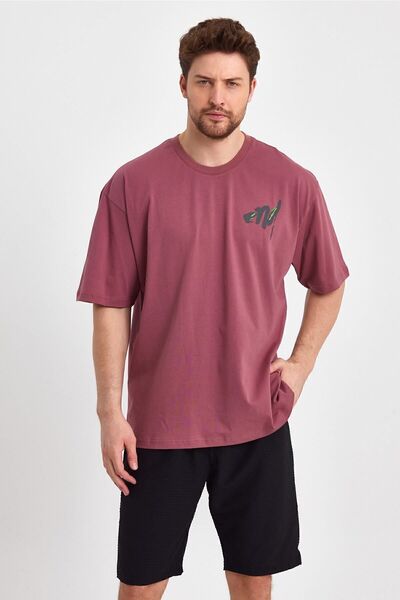 THE RULE Ανδρικό μπλουζάκι με στάμπα στο πίσω μέρος, 100% βαμβακερό φαρδύ φαρδύ κομμένο μπλουζάκι με λαιμόκοψη Dusty Rose