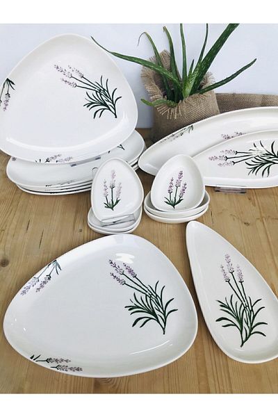GULHANILE Lavender Breakfast Set for 6 Persons, 15 Pieces