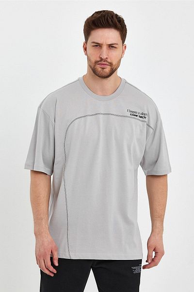 THE RULE Ανδρική λεπτομέρεια ραφής Oversize 100% βαμβακερό φαρδύ φαρδύ κομμένο λαιμόκοψη με απαλή υφή Ice γκρι μπλουζάκι