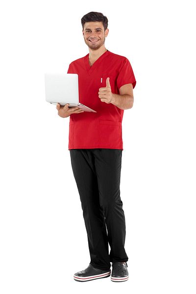 Alsancak Üniforma Men's Red/Black Lycra Thin Fabric Scrubs Doctor Nurse Jersey Bat Sleeve Surgery Suit