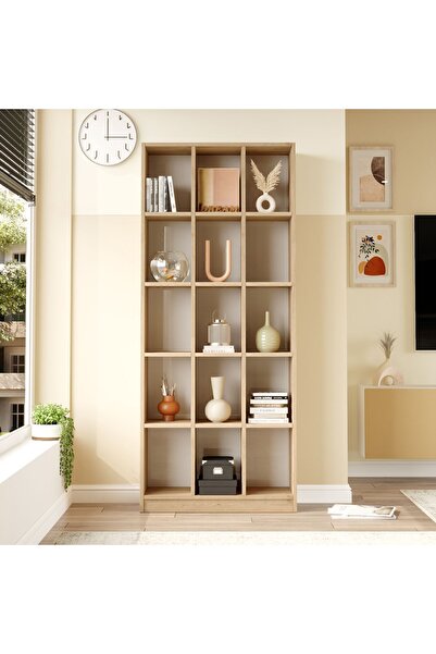 Yurudesign Liora Geniş Kitaplık 15 Raflı 180cm Sepet LI2-S