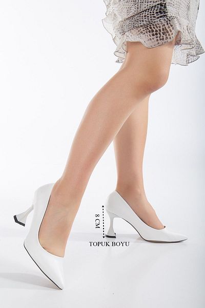 Freya Shoes Women's White Skin Stiletto Pointed Toe Heeled Shoes
