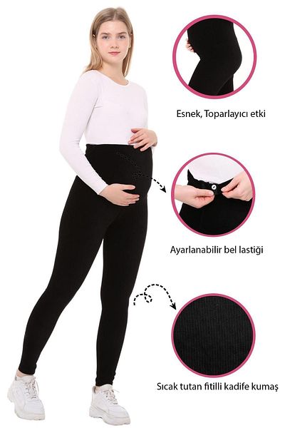 Luvmabelly Myra8050b Adjustable Waist Winter Velvet Maternity Leggings - black