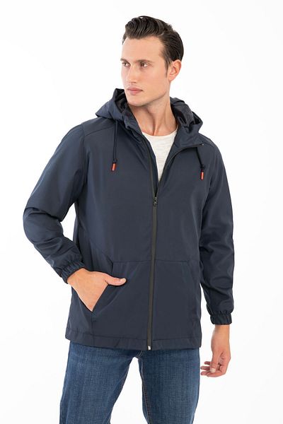 Royalside Ανδρικό αδιάβροχο Navy Blue - Αδιάβροχο και αντιανεμικό, με κουκούλα, τσέπη καγκουρό