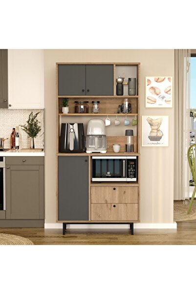 Yurudesign Royce Serisi Kahve Köşesi Çok Amaçlı Dolap Mutfak Dolabı Sepet-Antrasit RE4-SA