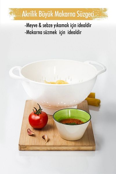 EWs White Acrylic Pasta and Vegetable Fruit Strainer