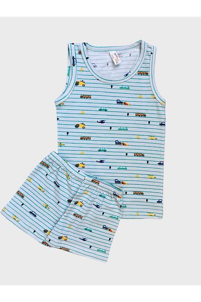 elmas kids Set boxer pentru băiat din bumbac cu dungi verzi - cu model de mașină