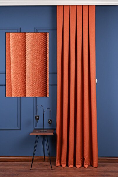 Perdelit Turuncu Jakar Dokuma Fon Perde (1/3 Sık Pile)