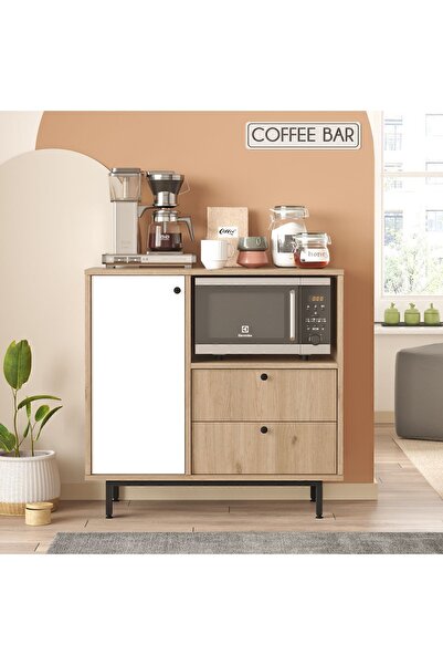 Yurudesign Royce Serisi Kahve Köşesi Çok Amaçlı Dolap Mutfak Dolabı Sepet-Beyaz RE1-SW