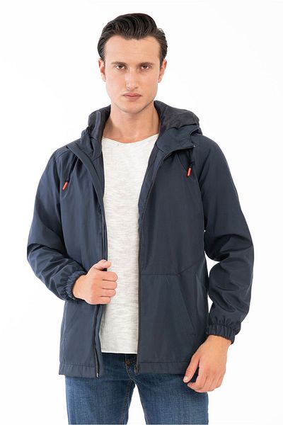 Royalside Ανδρικό αδιάβροχο Navy Blue - Αδιάβροχο και αντιανεμικό, με κουκούλα, τσέπη καγκουρό