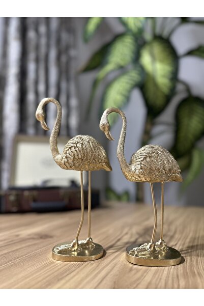 migasan 2'li Şık Dekoratif Flamingo Gold Renk Dekor Obje Dekorasyon
