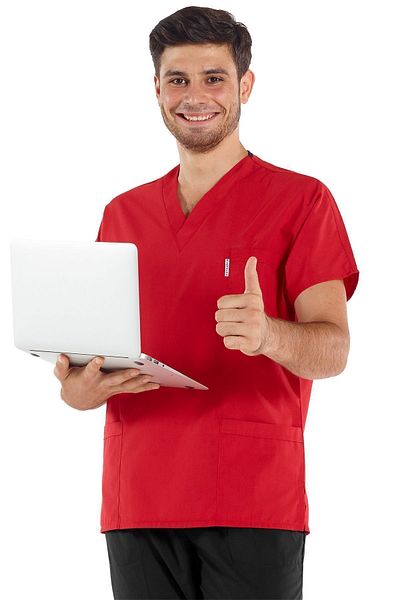 Alsancak Üniforma Men's Red/Black Lycra Thin Fabric Scrubs Doctor Nurse Jersey Bat Sleeve Surgery Suit
