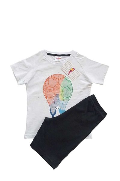 Ropi Boys' Football Ball Patterned Summer T-shirt and Shorts Set - 100% Cotton