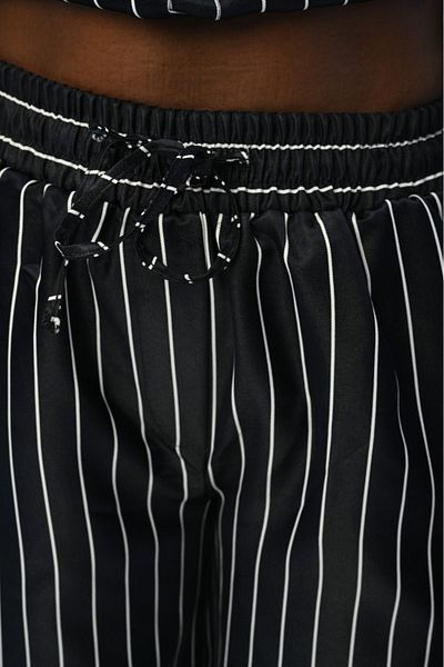 Orfeo Negro Striped Women's Trousers - Elastic Waist, Wide Leg