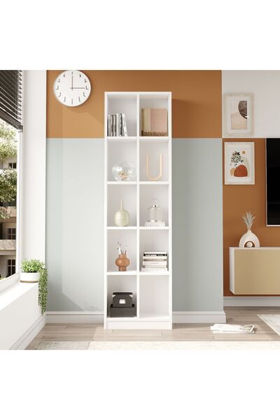 Yurudesign Liora Geniş Kitaplık 10 Raflı 180cm Beyaz LI1-W