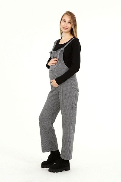 Luvmabelly Myra6150 Winter Long Houndstooth Pattern Maternity Salopet Gray