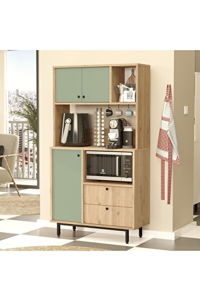 Yurudesign Royce Serisi Kahve Köşesi Çok Amaçlı Dolap Mutfak Dolabı Sepet-Ihlamur Yeşili RE3-SY