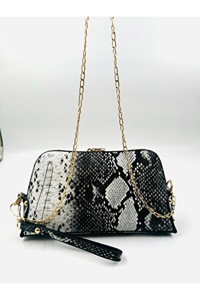 ONSTAR BAGS حقيبة هدايا بحزام متقاطع على شكل ثعبان باللونين الأبيض والأسود