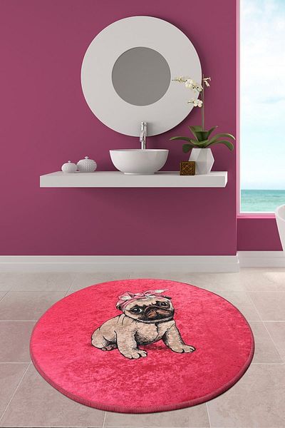 Chilai Home Μοκέτα μπάνιου Pınk Pug Διάμετρος 100 cm Djth