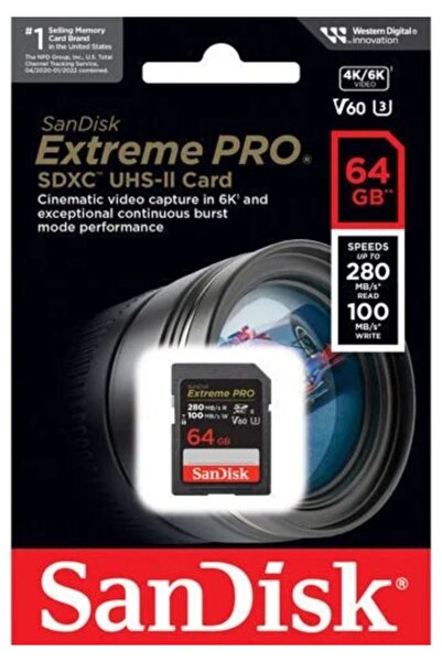 SanDisk Extreme PRO 64GB SDSDXEP-064G-GN4IN 280MB/s UHS-II SDXC 6K-4K UHD Hafıza Kartı
