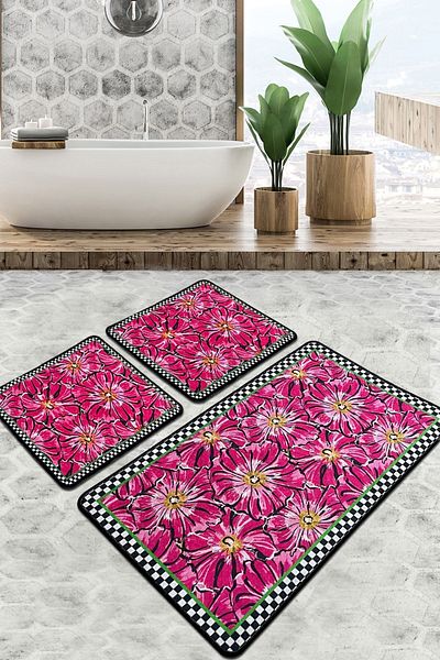 Chilai Home Σετ χαλιών μπάνιου Habena 3 τεμαχίων Σετ καθίσματος τουαλέτας με αντιολισθητική βάση