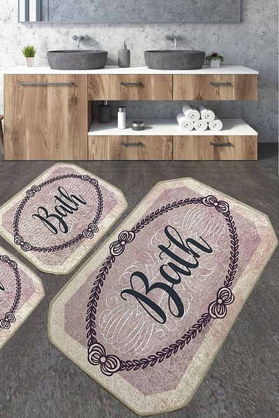 Chilai Home Voten Bathroom Rug Set of 3 Bathroom Rug Mat Washable Non-Slip Djtbanyo