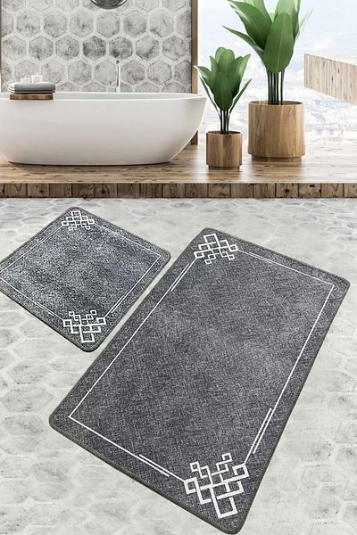 Chilai Home Olita Bathroom Rug Set of 2 Bathroom Rug Mat Washable Non-Slip Djtbanyo