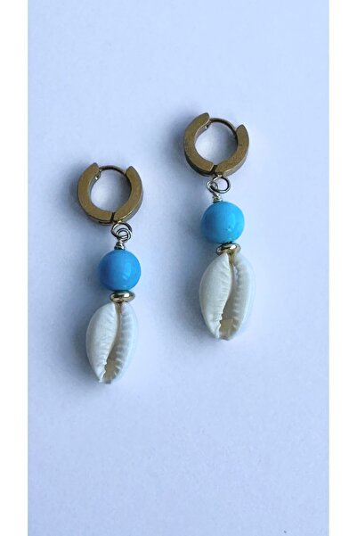 jewine studio صدف فيروزي بأحجار طبيعية - أقراط من الفولاذ بتصميم خاص