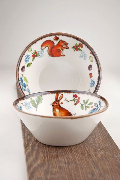 Bursa Porselen Dekor Retro squirrel & rabbit porcelain double bowl
