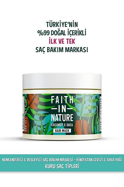 Faith In Nature 99% Natural Moisturizing & Nourishing Hair Care Mask Coconut & Shea Butter for Dry Hair Types