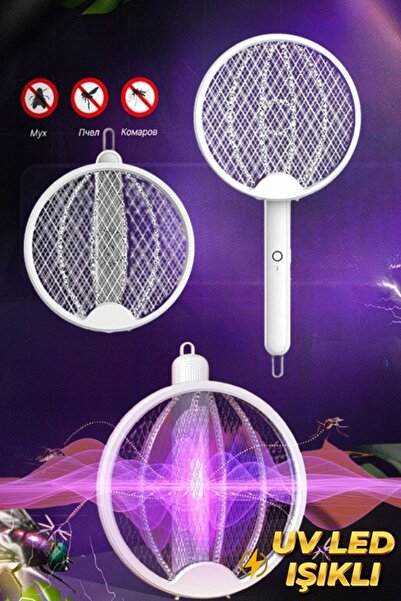 xolo Beyaz Şarjlı Katlanabilir Sinek Cız Raketi Çok Fonksiyonlu Asılabilir Ya...