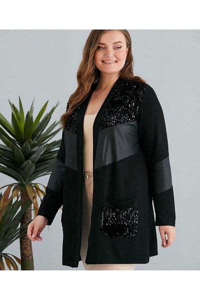 Te&Te Women's plus-size leather and glitter cardigan