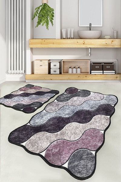 Chilai Home Set de 2 covoare de baie violet - Covoraș de bază anti-alunecare lavabil - Djtbanyo