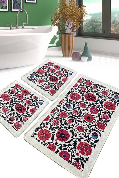Chilai Home طقم سجاد حمام من 3 قطع من شيفيلد، سجادة حمام قابلة للغسل ومضادة للانزلاق