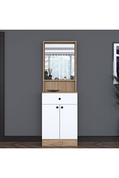 Rani Mobilya Rani P6 Modern Kapaklı Aynalı Portmanto Vestiyer Sepet Ceviz - Beyaz M15