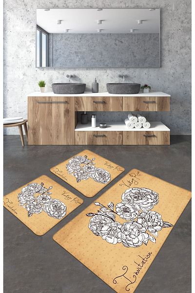 Chilai Home Vintage Roses 3 τμχ Σετ μπάνιου Σετ χαρτοπετσέτας μπάνιου με δάπεδο