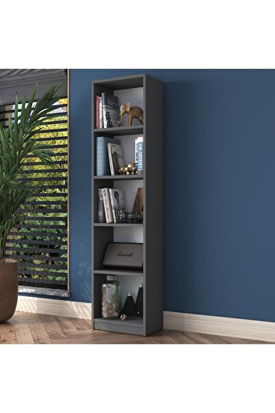 Rani Mobilya Rani Hc111 Kitaplık 5 Raflı Çalışma Odası Kütüphane Modern Duvar Rafı Antrasit