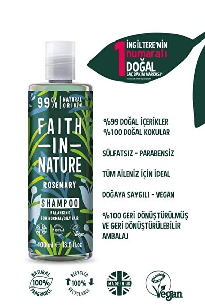 Faith In Nature %99 Doğal Dengeleyici Şampuan  Biberiye Normal&Yağlanmaya-Kepeğe Meyilli Saçlar İçin